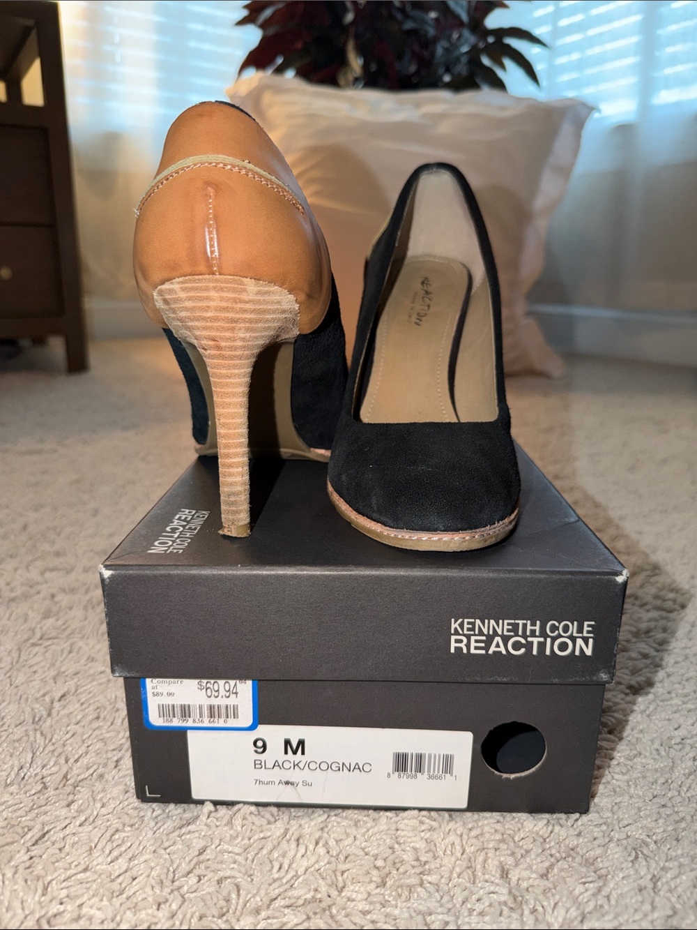 Kenneth Cole Reaction Black Suede Pump with Cognac Heel